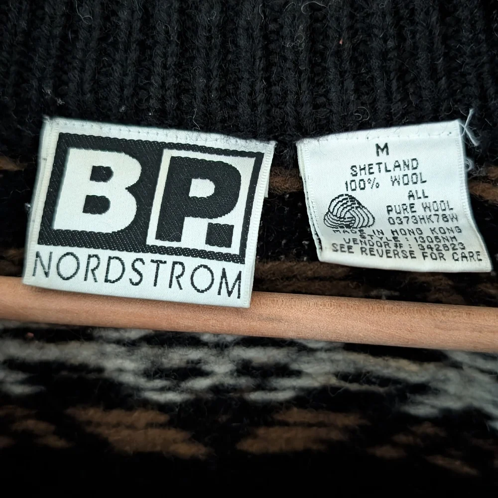 Vintage Geometric Abstract Patterned Wool Crewneck Sweater In Black - Picture 6 of 6